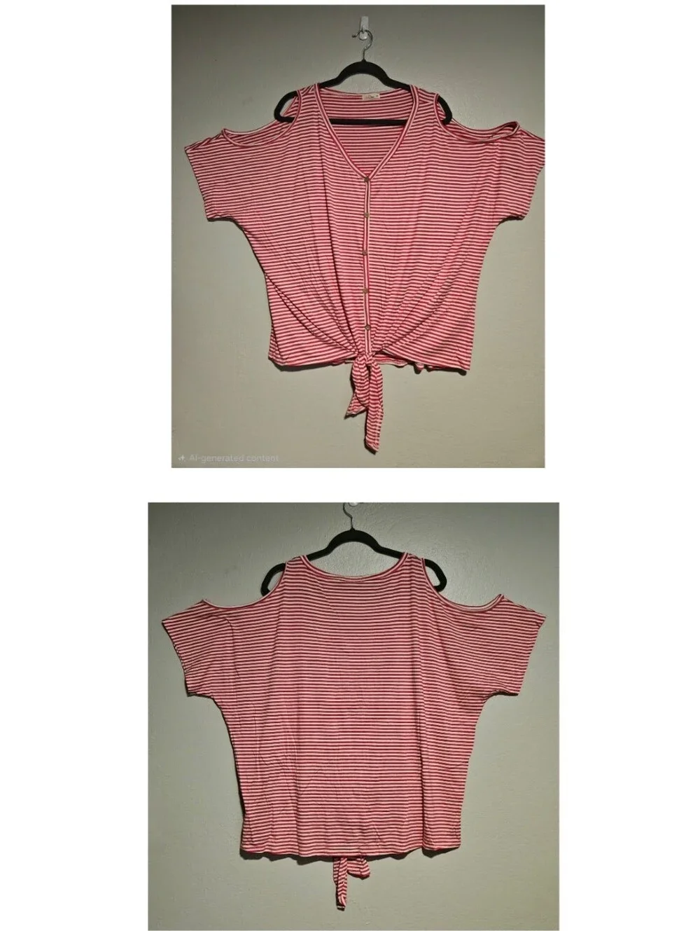 e.Luna Cold-Shoulder Tie Hem Striped Top in Five Colors Size 3X - Picture 3 of 14